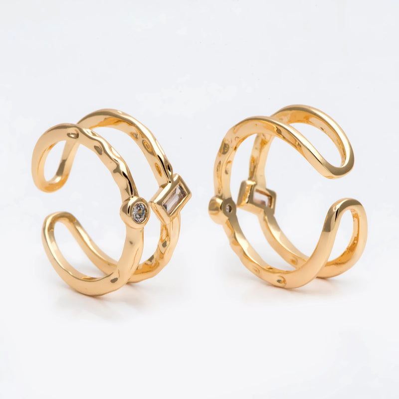 CZ Double Band Ring, Adjustable Minimalist Stacking Statement Ring