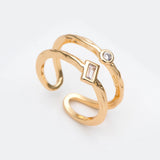 CZ Double Band Ring, Adjustable Minimalist Stacking Statement Ring