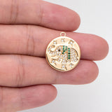 4pcs CZ Paved Elephant Charm, 18K Disc Pendants