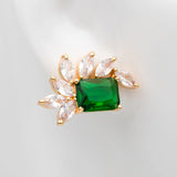 CZ Paved Emerald Leaf Earring Studs, Dainty Earrings (#GB-2943-2)