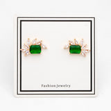CZ Paved Emerald Leaf Earring Studs, Dainty Earrings (#GB-2943-2)