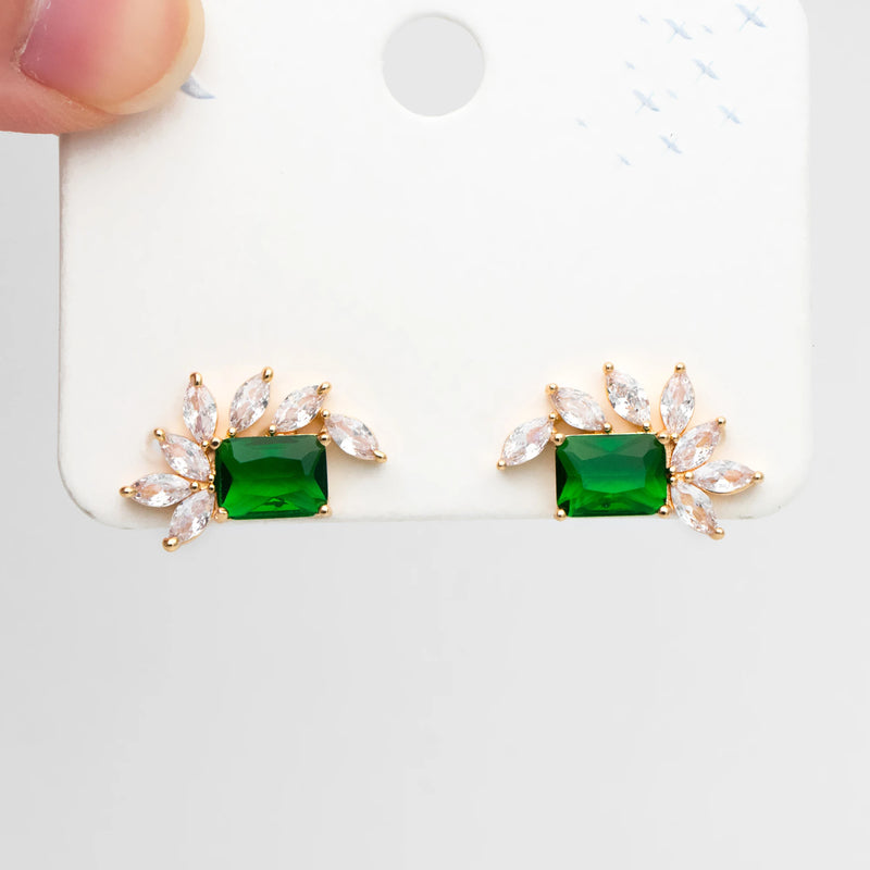 CZ Paved Emerald Leaf Earring Studs, Dainty Earrings (#GB-2943-2)