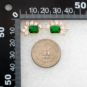 CZ Paved Emerald Leaf Earring Studs, Dainty Earrings (#GB-2943-2)