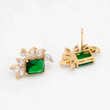 CZ Paved Emerald Leaf Earring Studs, Dainty Earrings (#GB-2943-2)