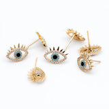 CZ Paved Evil Eye Earrings, Brass Plated, Cubic Zirconia Studs