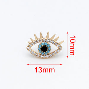 CZ Paved Evil Eye Earrings, Brass Plated, Cubic Zirconia Studs