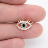 CZ Paved Evil Eye Earrings, Brass Plated, Cubic Zirconia Studs