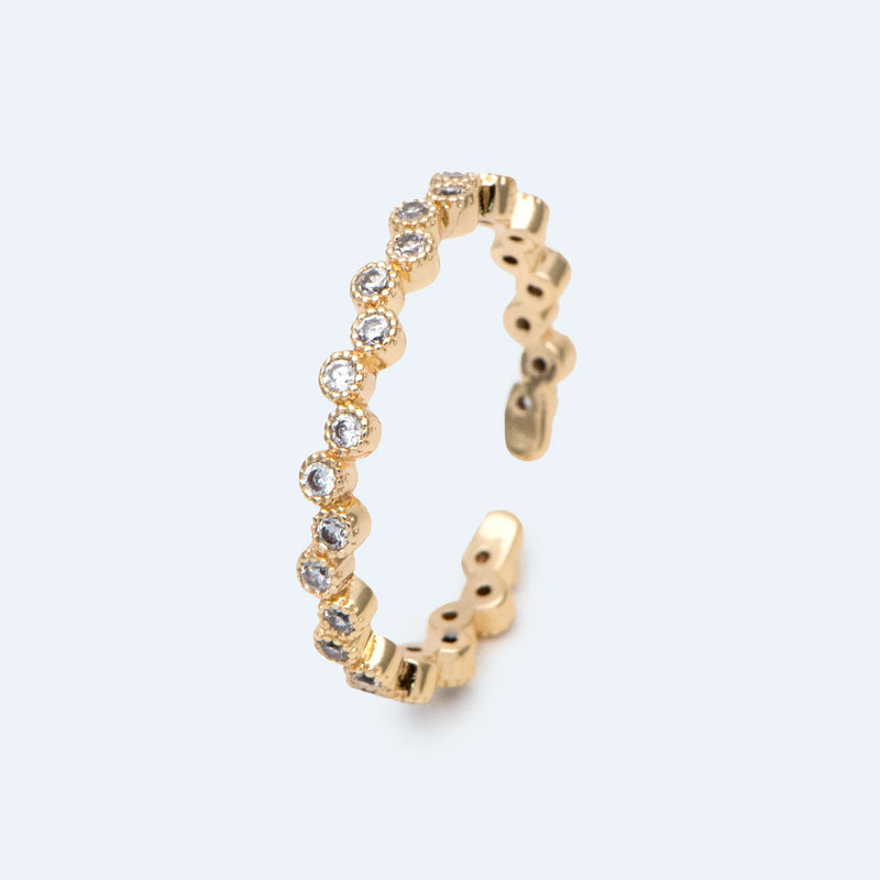 CZ Paved Finger Ring, Gold/ Rhodium Plated, Stackable Ring