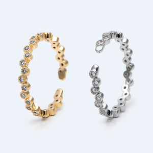 CZ Paved Finger Ring, Gold/ Rhodium Plated, Stackable Ring