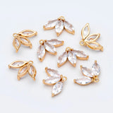 CZ Paved Flower Charm 16x12mm, Plated Brass Leaf Pendants