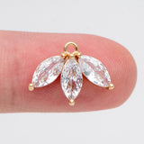 CZ Paved Flower Charm 16x12mm, Plated Brass Leaf Pendants