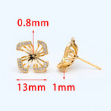 18K Plated CZ Paved Flower Ear Posts 13mm