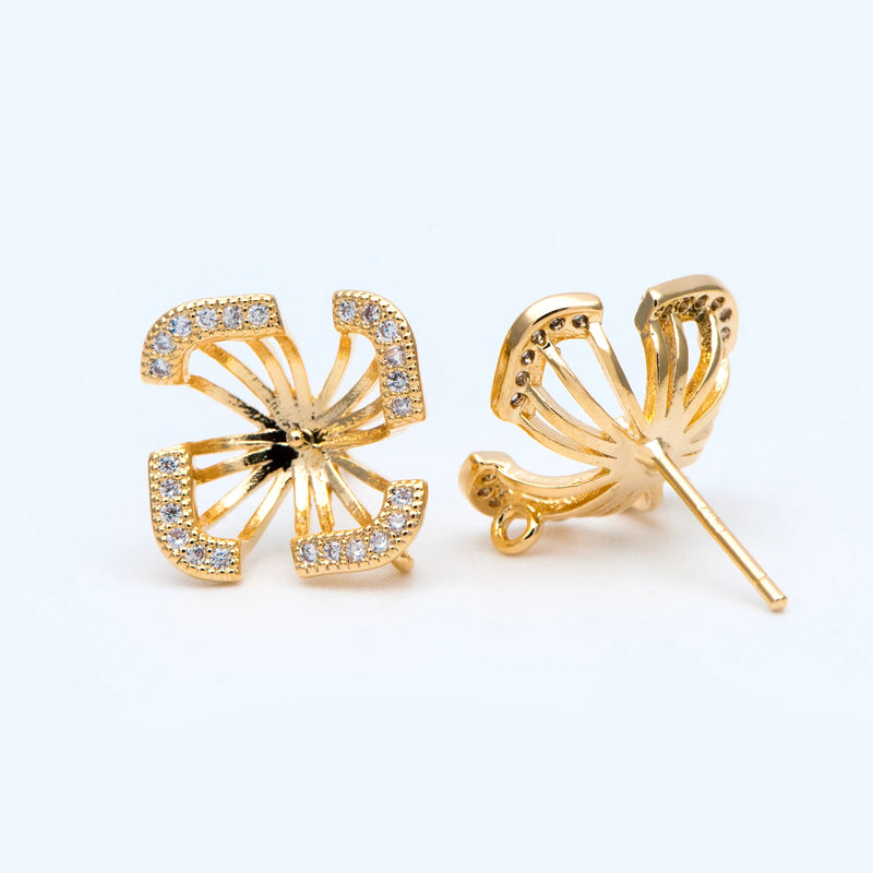 18K Plated CZ Paved Flower Ear Posts 13mm