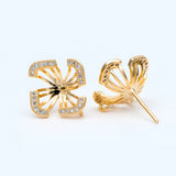 18K Plated CZ Paved Flower Ear Posts 13mm