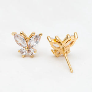 CZ Butterfly Ear Post Earrings, Dainty Ear Studs, Jewelry Supplies