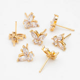 CZ Butterfly Ear Post Earrings, Dainty Ear Studs, Jewelry Supplies