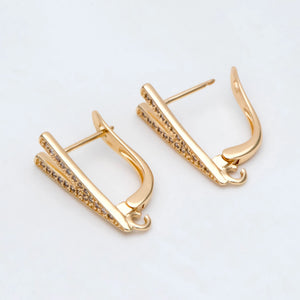 CZ Paved Leverback Earring, V Shape, Plated Brass Finding