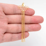 4pcs CZ Paved Flower Chain Tassels Charms With Pearl Peg Mounts