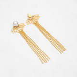 4pcs CZ Paved Flower Chain Tassels Charms With Pearl Peg Mounts