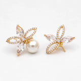 CZ Paved Flower Ear Posts 12x10mm, Pearl Peg Earring Mounts, Foral Stud Earrings