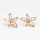 CZ Paved Flower Ear Posts 12x10mm, Pearl Peg Earring Mounts, Foral Stud Earrings