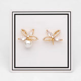 CZ Paved Flower Ear Posts 12x10mm, Pearl Peg Earring Mounts, Foral Stud Earrings