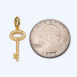 4pcs CZ Paved Key Charms 21x10mm, 18K Plated Brass Key Pendants