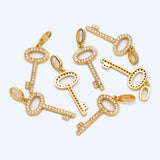 4pcs CZ Paved Key Charms 21x10mm, 18K Plated Brass Key Pendants