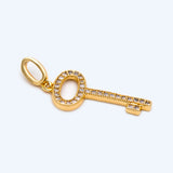 4pcs CZ Paved Key Charms 21x10mm, 18K Plated Brass Key Pendants