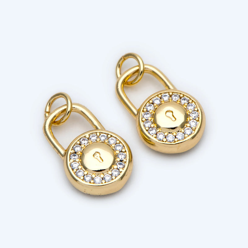 4pcs CZ Paved Lock Charm, Padlock Charm For Jewelry Making 16x10mm