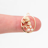 4pcs CZ Paved Oval Flower Charms, Earring Findings, Jewelry Making DIY