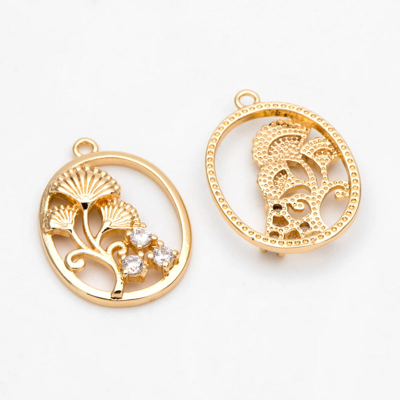 4pcs CZ Paved Oval Flower Charms, Earring Findings, Jewelry Making DIY