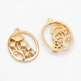 4pcs CZ Paved Oval Flower Charms, Earring Findings, Jewelry Making DIY