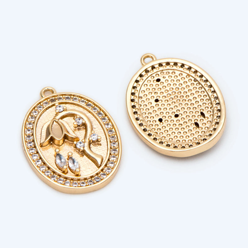 4pcs CZ Paved Oval Flower Charms Earring Findings