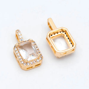 CZ Paved Rectangle Charm Glass Pendant Earring Findings GB-3007
