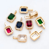 CZ Paved Rectangle Charm Glass Pendant Earring Findings GB-3007
