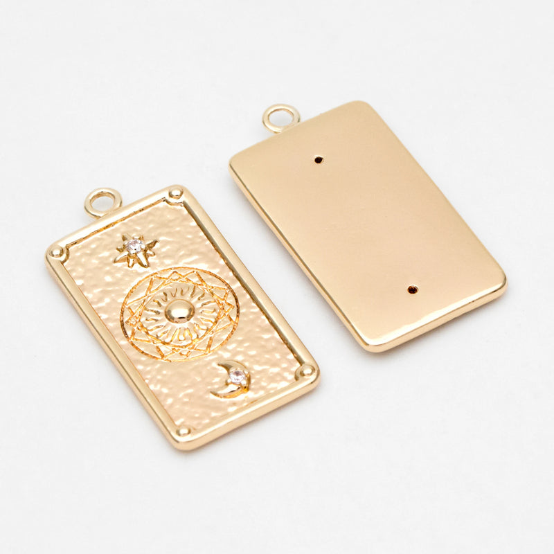 4pcs CZ Paved Rectangle Charms, Sun Moon Star Pendants