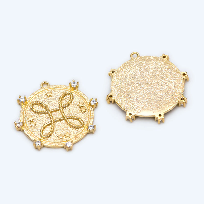 CZ Paved Round Charm 24mm, Disc Necklace Pendant