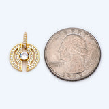 4pcs CZ Paved Round Charms 18x13mm, 18K Plated Brass, Round Disk Pendants