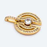 4pcs CZ Paved Round Charms 18x13mm, 18K Plated Brass, Round Disk Pendants