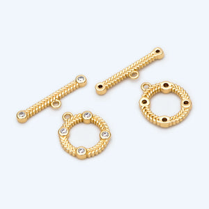 4pcs CZ Paved Round Toggle Clasp, 18K Plated Brass Clasps