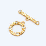 4pcs CZ Paved Round Toggle Clasp, 18K Plated Brass Clasps