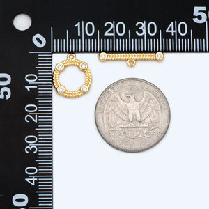 4pcs CZ Paved Round Toggle Clasp, 18K Plated Brass Clasps