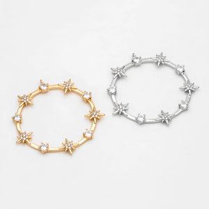 CZ Paved Star Ring Pendants, Gold/Silver, 18K Plated Brass, Rhinestone Charms