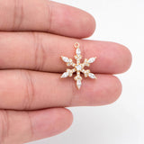4pcs CZ Paved Snowflake Charms, Rhinestone Flower Pendants