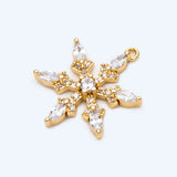 4pcs CZ Paved Snowflake Charms, Rhinestone Flower Pendants