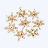 4pcs CZ Paved Snowflake Charms, Rhinestone Flower Pendants