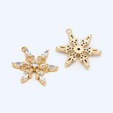 4pcs CZ Paved Snowflake Charms, Rhinestone Flower Pendants