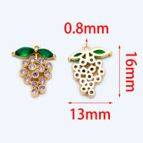 4pcs CZ Paved Grape Charms 16x13mm 18K Plated Brass Pendants