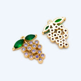 4pcs CZ Paved Grape Charms 16x13mm 18K Plated Brass Pendants